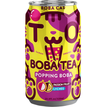 BOBA CAT - Passion Fruit & Lychee Popping Boba Tea 320ml